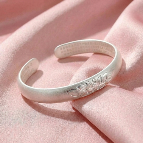 Vòng Tay Bạc Kiềng Hoa Sen - Vòng Đặc Bạc Nguyên Chất - VTBKHS0046