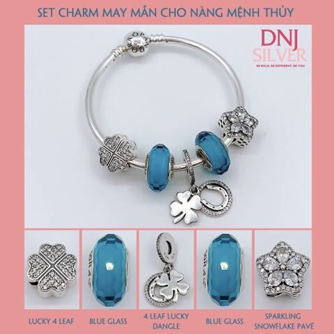 Vòng tay bạc S925, vòng tay charm thời trang phong thủy, Set Charm May Mắn Cho Nàng Mệnh Thủy - Mã DS0003