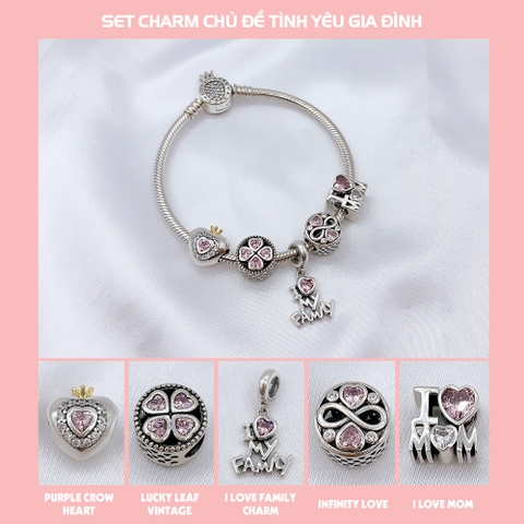 Vòng tay bạc S925, vòng tay charm thời trang phong thủy, Set Charm Chủ Đề Tình Yêu Gia Đình - Mã DS0014