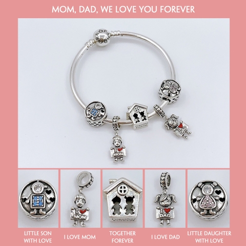 Vòng tay bạc S925, vòng tay charm thời trang phong thủy, Mom_Dad_We Love You Forever - Mã DS0016