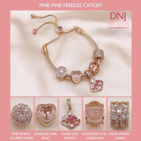 Vòng tay bạc S925, vòng tay charm thời trang phong thủy, Pink Pink Freesize Catchy - Mã DS0030