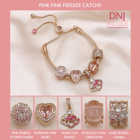 Vòng tay bạc S925, vòng tay charm thời trang phong thủy, Pink Pink Freesize Catchy - Mã DS0030