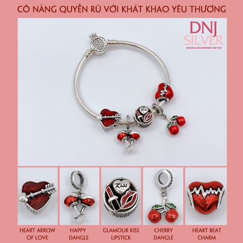 Vòng tay bạc S925, vòng tay charm thời trang phong thủy, Cô Nàng Quyến Rũ Với Khát Khao Yêu Thương - Mã DS0040