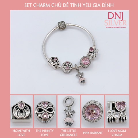 Vòng tay bạc S925, vòng tay charm thời trang phong thủy, Set Charm Chủ Đề Tình Yêu Gia Đình - Mã DS0044