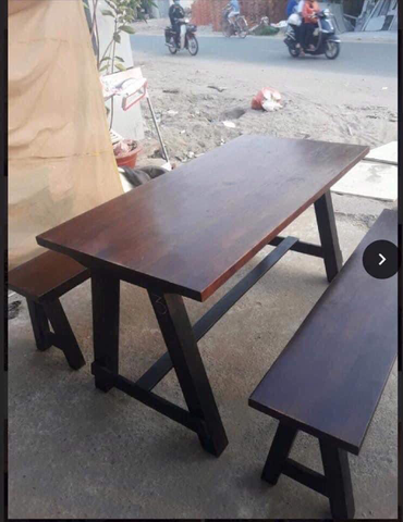 Bộ bàn ghế băng chân A . Bàn 120x60x6” . Ghế 120x30x35