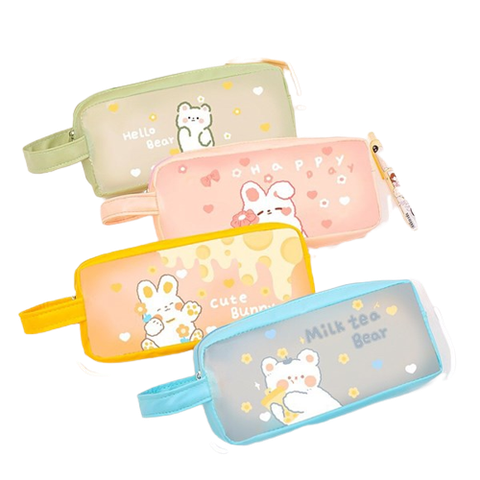 Bóp bút nhựa Milk tea Bear-Hello Bear-Cute Bunny-Happy
