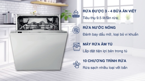 Máy rửa bát âm tủ Whirlpool WIO 3T133P 14 bộ