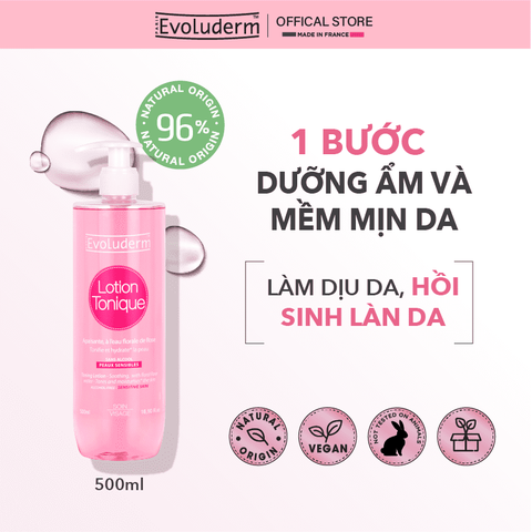 Nước hoa hồng Evoluderm làm dịu phục hồi và dưỡng ẩm dành cho da nhạy cảm 500ml