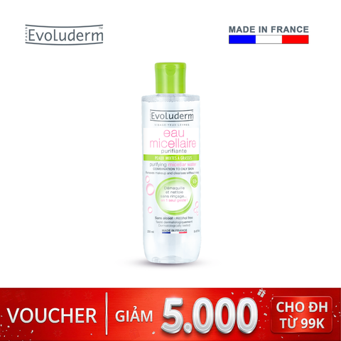 Nước tẩy trang Evoluderm Micellaire chiết xuất bưởi hồng dành cho da hỗn hợp và dầu mụn 250ml