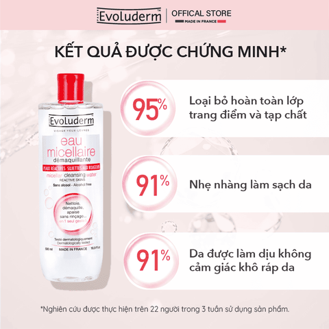Nước tẩy trang Evoluderm Micellaire chiết xuất Lô Hội dành cho da mẫn cảm dễ kích ứng 500ml
