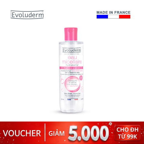 Nước tẩy trang Evoluderm Micellaire chiết xuất cây Bông dành cho da khô và nhạy cảm 250ml