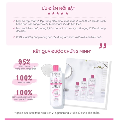 Nước tẩy trang Evoluderm Micellaire chiết xuất cây Bông dành cho da khô và nhạy cảm 250ml