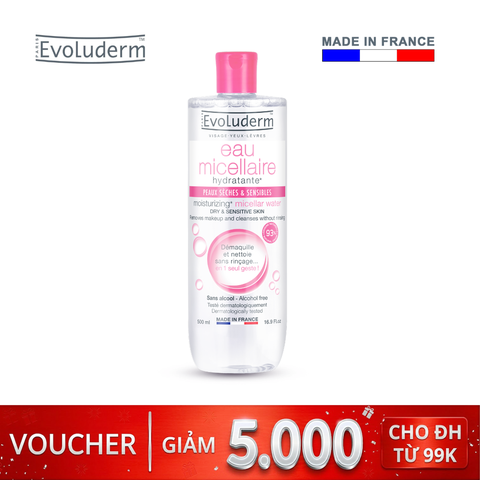 Nước tẩy trang Evoluderm Micellaire chiết xuất cây Bông dành cho da khô và nhạy cảm 500ml