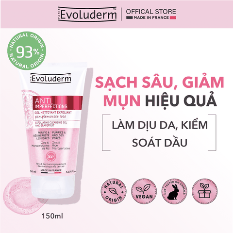 Gel rửa mặt tẩy tế bào chết Evoluderm tinh chất Bưởi hồng 150ml