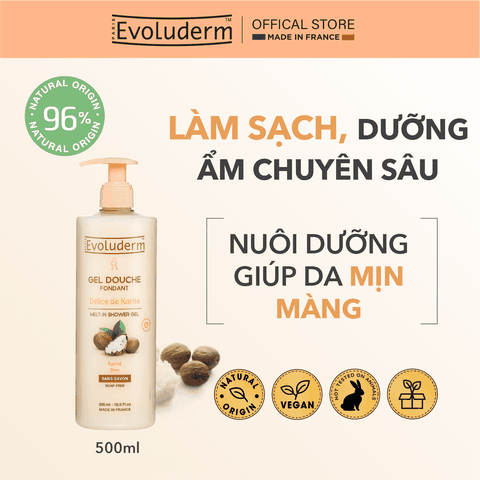Gel tắm Evoluderm chiết xuất từ Bơ Hạt Mỡ - Karite 500ml