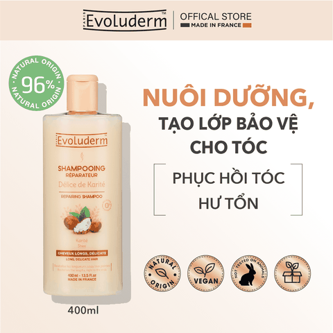 Dầu gội dành cho tóc dài và yếu dễ gãy rụng Evoluderm chiết xuất Bơ Hạt Mỡ - 400ml
