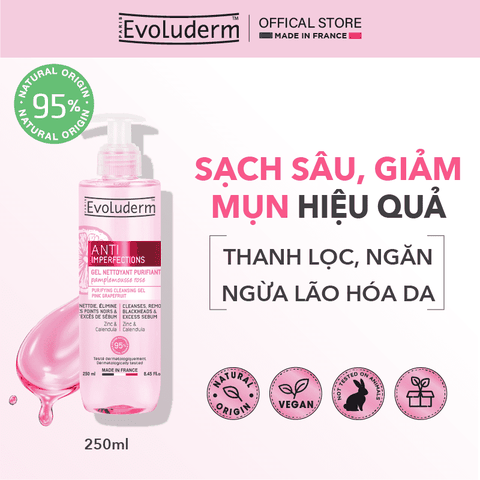 Gel rửa mặt Evoluderm ngăn ngừa mụn chiết xuất Bưởi hồng và hoa Cúc 250ml