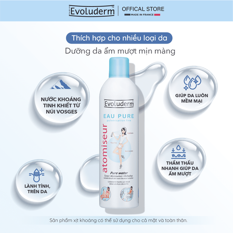 Xịt khoáng Evoluderm giúp dưỡng ẩm cấp nước và làm dịu làn da 50ml