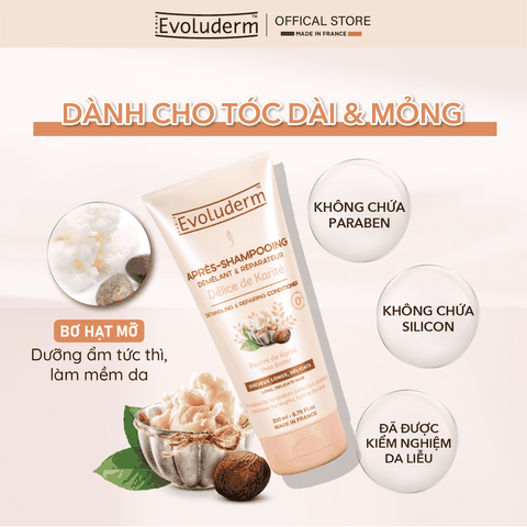Dầu xả Evoluderm dưỡng chất Bơ Hạt Mỡ sửa chữa và nuôi dưỡng tóc dài mỏng manh 200ml