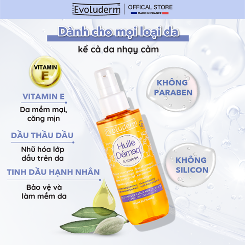 Dầu Tẩy Trang Tinh Dầu Hạnh Nhân Evoluderm Huile Démaq Làm Sạch Sâu, Dưỡng Ẩm, Chống Lão Hóa Almond Cleansing Oil 150g