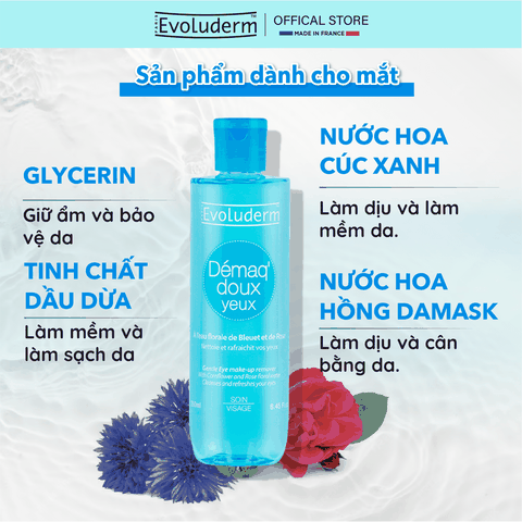 Nước tẩy trang Evoluderm dành cho mắt tinh chất Hoa ngô đồng bổ sung Vitamin E 250ml
