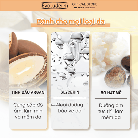 Gel tắm Evoluderm chiết xuất Tinh dầu Argan và Bơ Hạt Mỡ 500ml