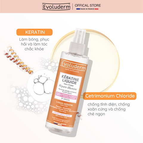Xịt dưỡng giúp nuôi dưỡng phục hồi độ bóng cho tóc khô và xỉn màu Evoluderm Brume Cheveur Keratine 250ml