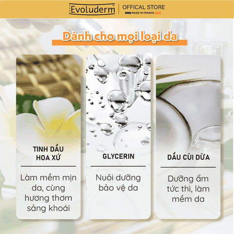 Gel tắm dưỡng da Evoluderm tinh chất Monoï à la Folie