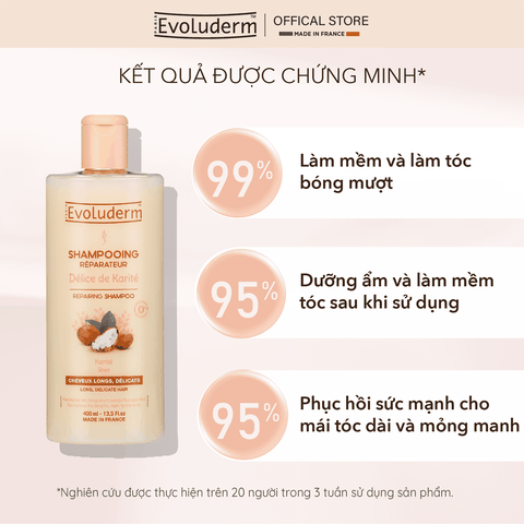 Dầu gội dành cho tóc dài và yếu dễ gãy rụng Evoluderm chiết xuất Bơ Hạt Mỡ - 400ml