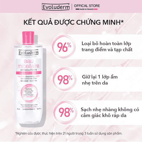 Nước tẩy trang Evoluderm Micellaire chiết xuất cây Bông dành cho da khô và nhạy cảm