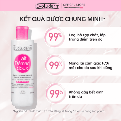 Sữa tẩy trang rửa mặt Evoluderm dưỡng ẩm dịu nhẹ dành cho da nhạy cảm 250ml