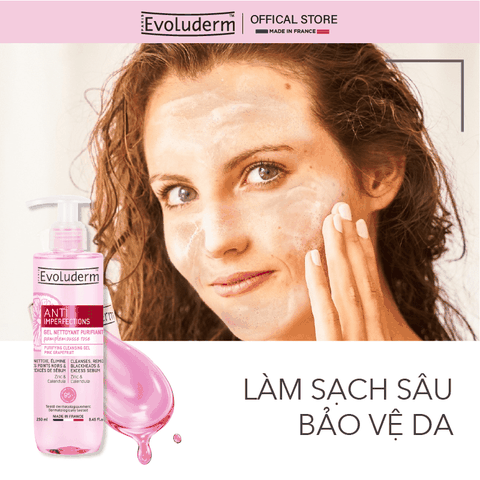 Gel rửa mặt Evoluderm ngăn ngừa mụn chiết xuất Bưởi hồng và hoa Cúc 250ml