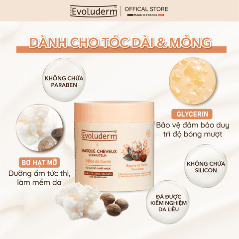Kem ủ dành cho tóc dài và yếu dễ gãy rụng Evoluderm chiết xuất Bơ Hạt Mỡ - 500ml