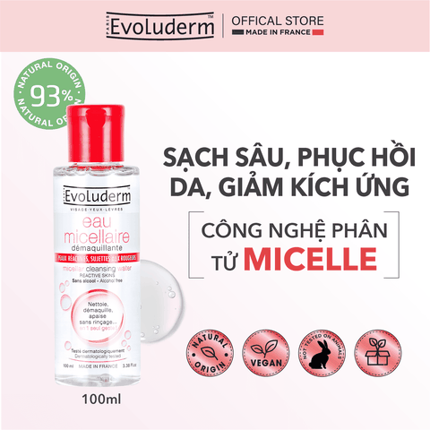 Nước tẩy trang Evoluderm Micellaire chiết xuất Lô Hội dành cho da mẫn cảm dễ kích ứng
