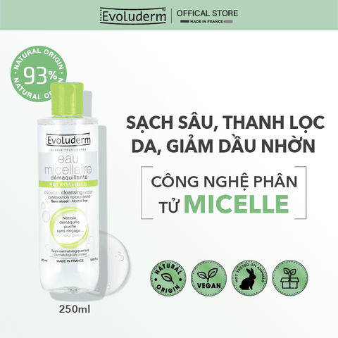 Nước tẩy trang Evoluderm Micellaire chiết xuất bưởi hồng dành cho da hỗn hợp và dầu mụn
