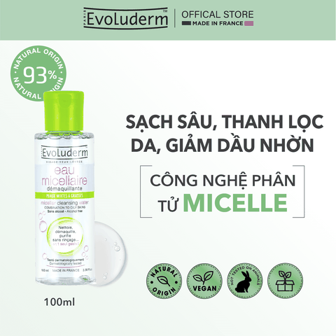 Nước tẩy trang Evoluderm Micellaire chiết xuất bưởi hồng dành cho da hỗn hợp và dầu mụn