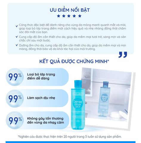Nước tẩy trang Evoluderm dành cho mắt tinh chất Hoa ngô đồng bổ sung Vitamin E 250ml