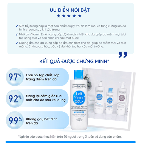 Sữa tẩy trang dưỡng ẩm Evoluderm dành cho da thường