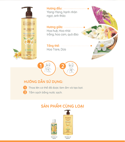 Gel tắm dưỡng da Evoluderm tinh chất Monoï à la Folie