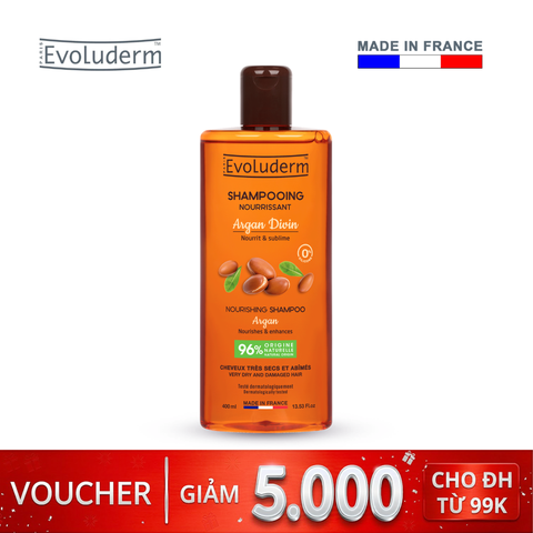 Dầu gội dành cho tóc rất khô và bị hư tổn Evoluderm chiết xuất Tinh dầu Argan và Bơ Hạt Mỡ - 400ml