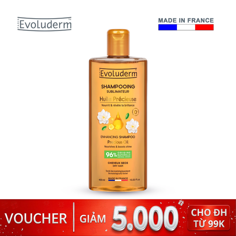 Dầu gội dành cho tóc Khô Evoluderm chiết xuất Tinh dầu quý hiếm – Tinh dầu Argan – Tinh dầu Hoa Lưu Ly – Tinh dầu Hoa Trà - 400ml