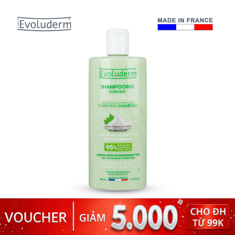 Dầu gội dành cho tóc dầu và dễ bị dầu Evoluderm chiết xuất Đất Sét Trắng và cây Tầm Ma - 400ml