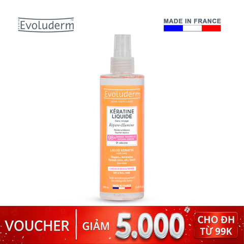 Xịt dưỡng giúp nuôi dưỡng phục hồi độ bóng cho tóc khô và xỉn màu Evoluderm Brume Cheveur Keratine 250ml