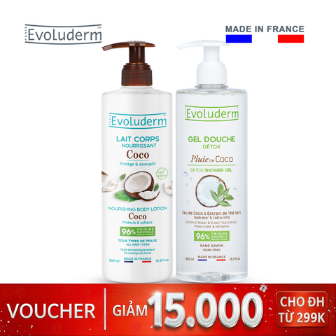 Combo gel tắm và sữa dưỡng thể chiết xuất Dừa