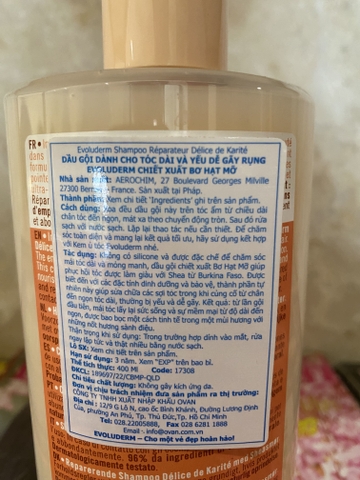 Dầu gội dành cho tóc dài và yếu dễ gãy rụng Evoluderm chiết xuất Bơ Hạt Mỡ - 400ml