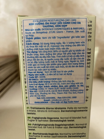 Kem dưỡng ẩm phục hồi Evoluderm Moisturizing chăm sóc da thường, da dầu hỗn hợp cho làn da mịn màng tươi sáng 50ml