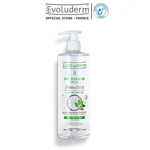 Gel tắm Evoluderm thải độc và cấp ẩm chiết xuất Dừa và Trà Xanh 500ml