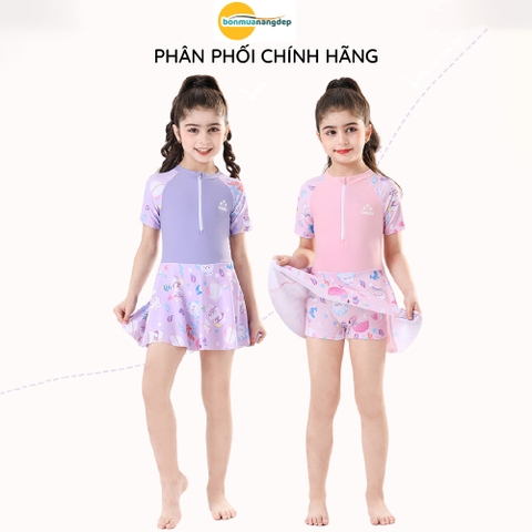 Đồ bơi bé gái tay ngắn váy quần đùi kín đáo dây kéo trước tiện lợi