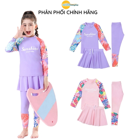 Bộ đồ bơi bé gái set 3 món áo dài quần dài và chân váy rời chống nắng