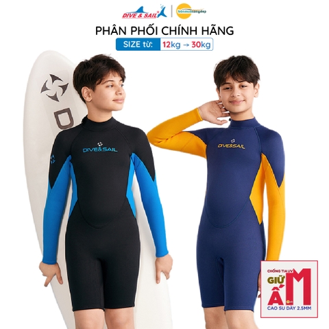 Đồ bơi giữ nhiệt bé trai Dive and Sail size lớn 27-55kg cao su dày 2.5mm giữ ấm